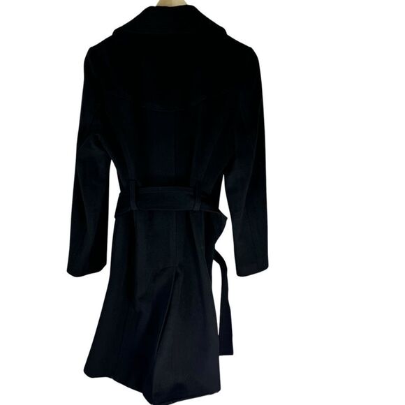 Banana Republic Black Wool Blend Trench Style Kick Pleat Belted Coat Sz M - Picture 2 of 9